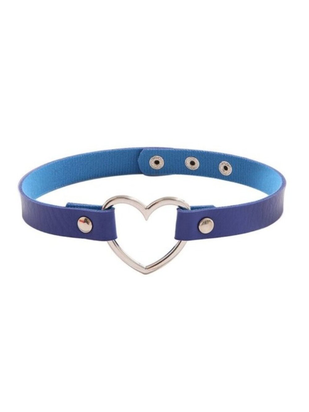 Choker Collar Necklace Punk Heart Blue Rivet PU Leather Goth Sexy Cosplay Rave
